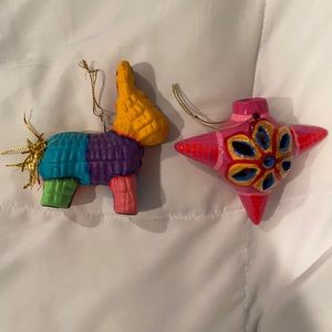 Set of new handmade clay Mexican piñata Christmas ornaments